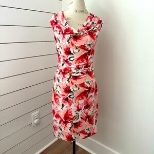 White House Black Market WHBM Cowl Neck Floral Stretch Dress Sz S